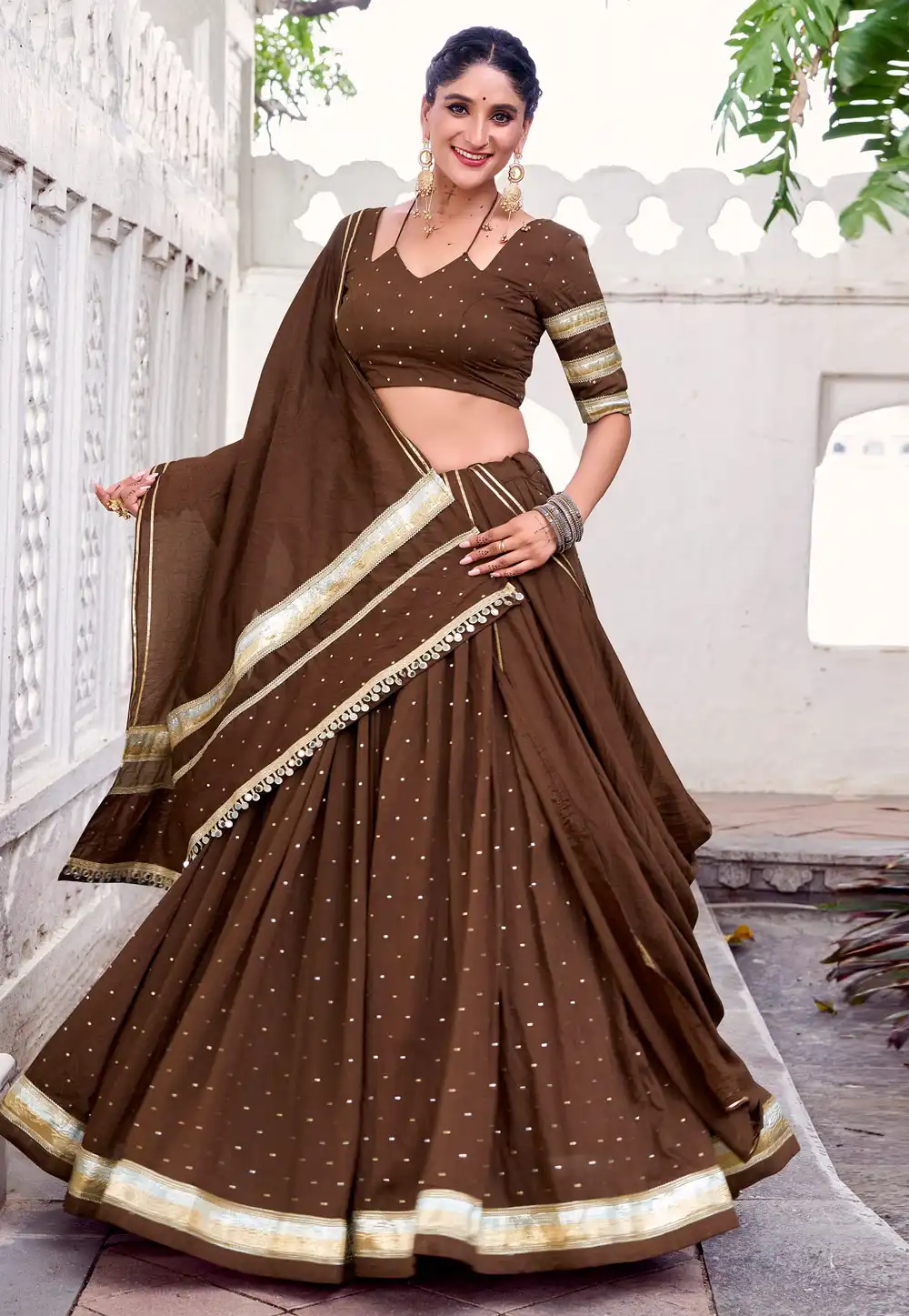 Brown Chanderi Navratri Chaniya Choli 315450