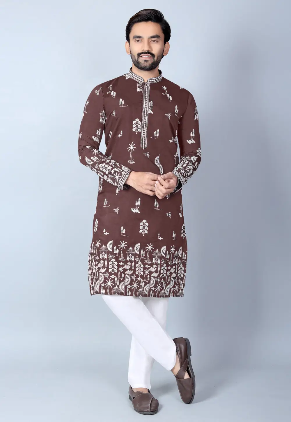 Brown Chanderi Silk Kurta Pajama 333381