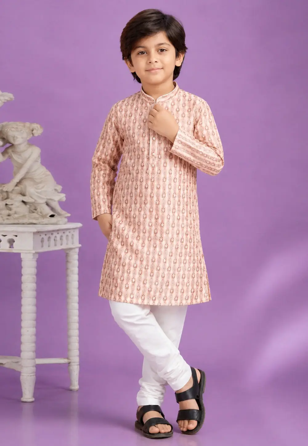 Brown Cotton Boys Kurta Pajama 335764