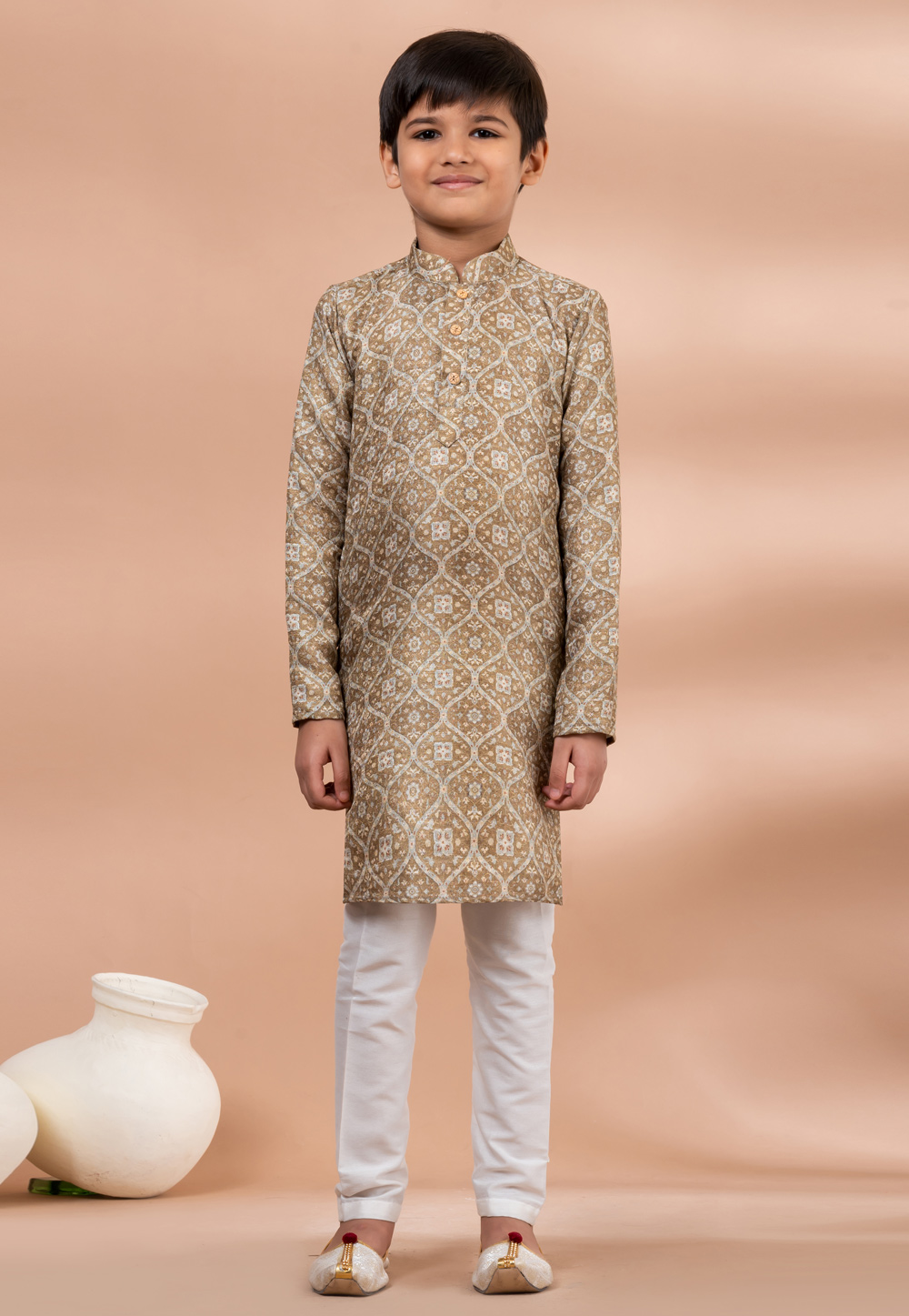 Brown Cotton Kids Kurta Pajama 284128