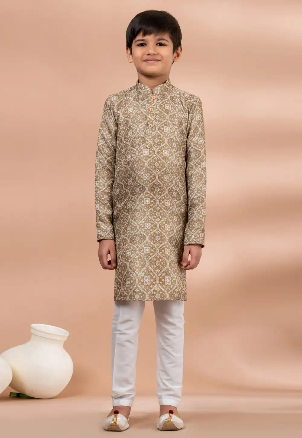 Brown Cotton Kids Kurta Pajama 284128