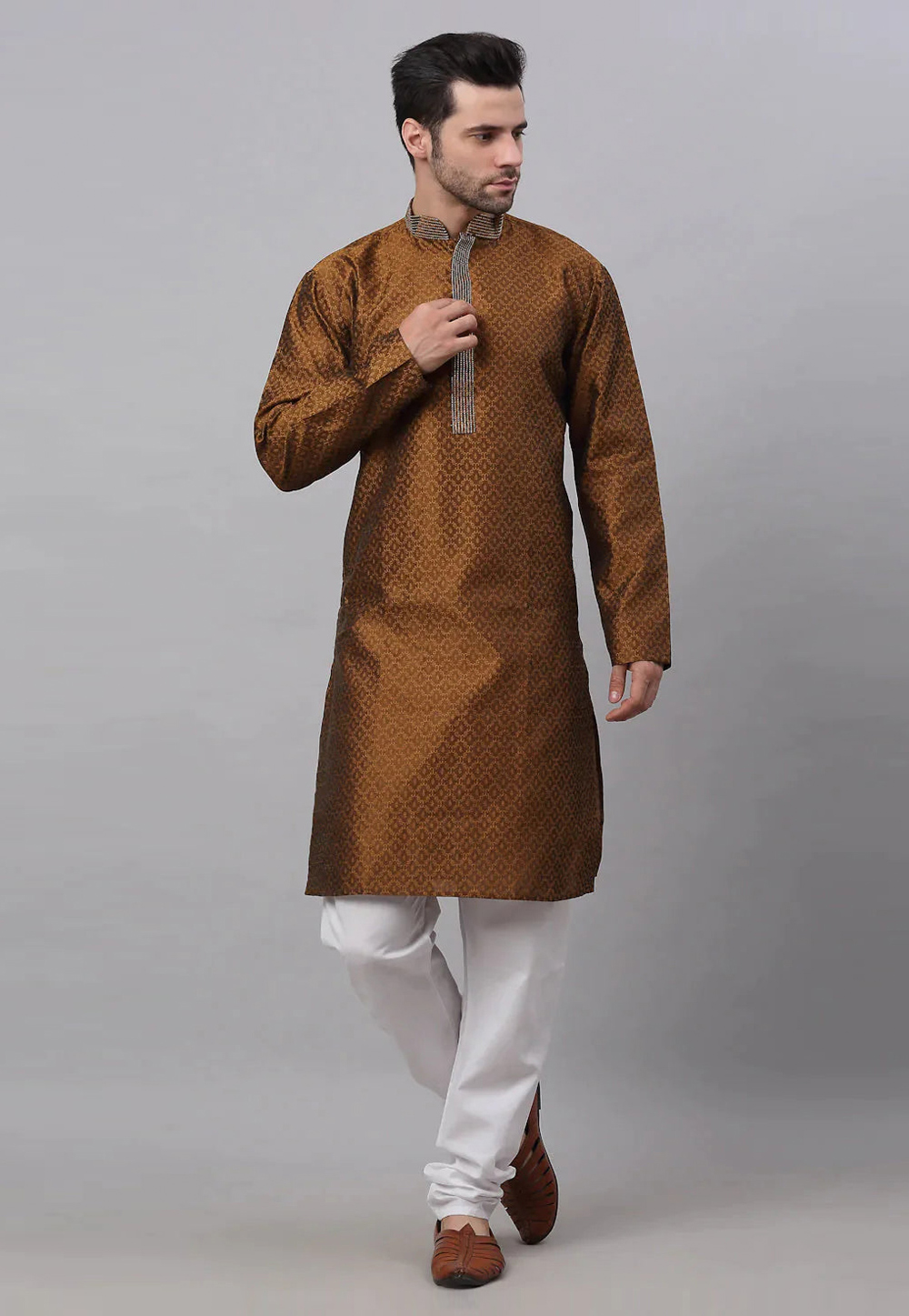 Brown Cotton Kurta Pajama 281650