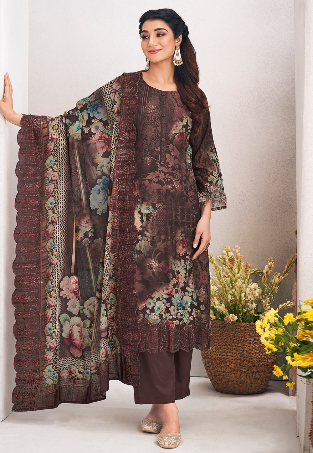 Brown Cotton Palazzo Suit 322569
