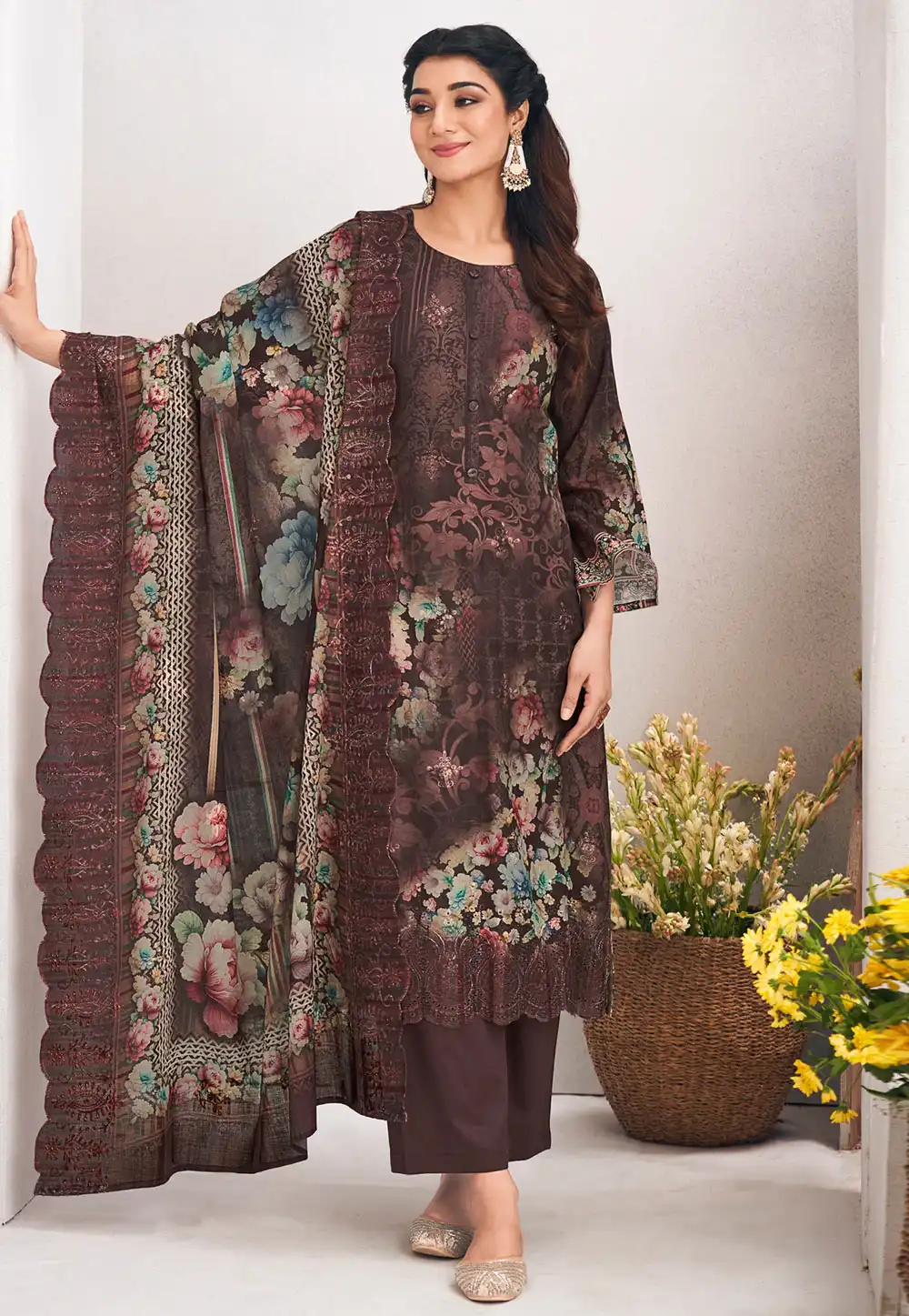 Brown Cotton Palazzo Suit 322569