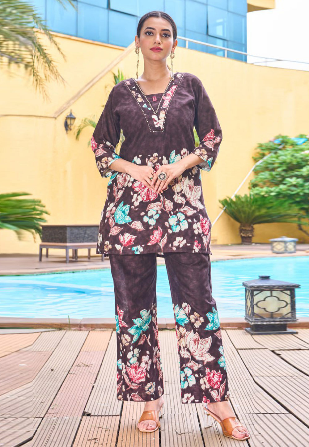 Brown Cotton Printed Co-Ords Set 320024