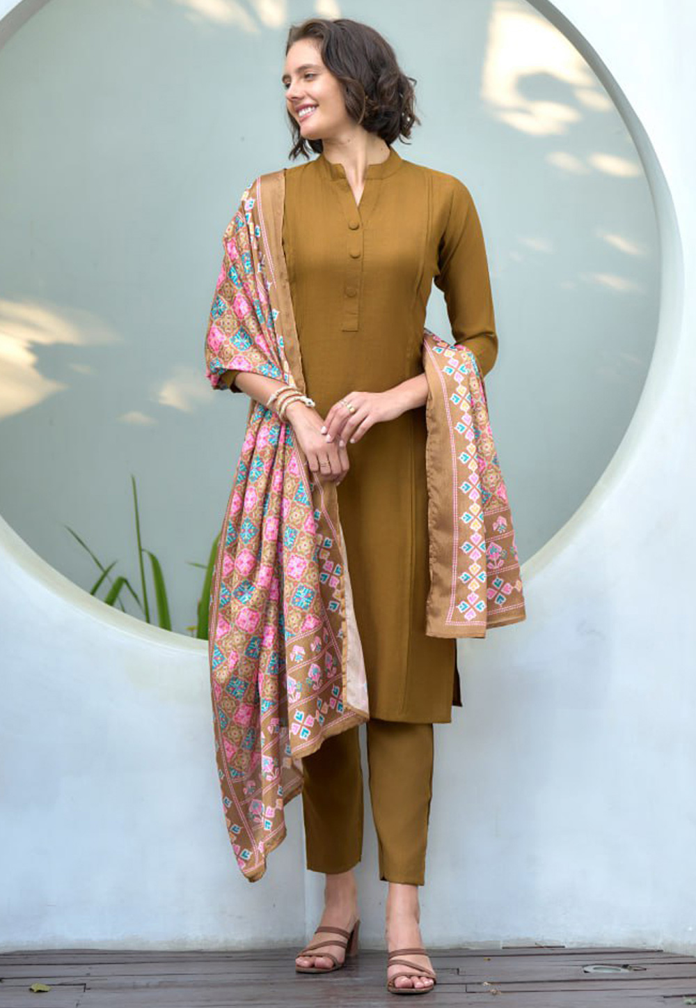 Brown Cotton Readymade Pakistani Suit 312015