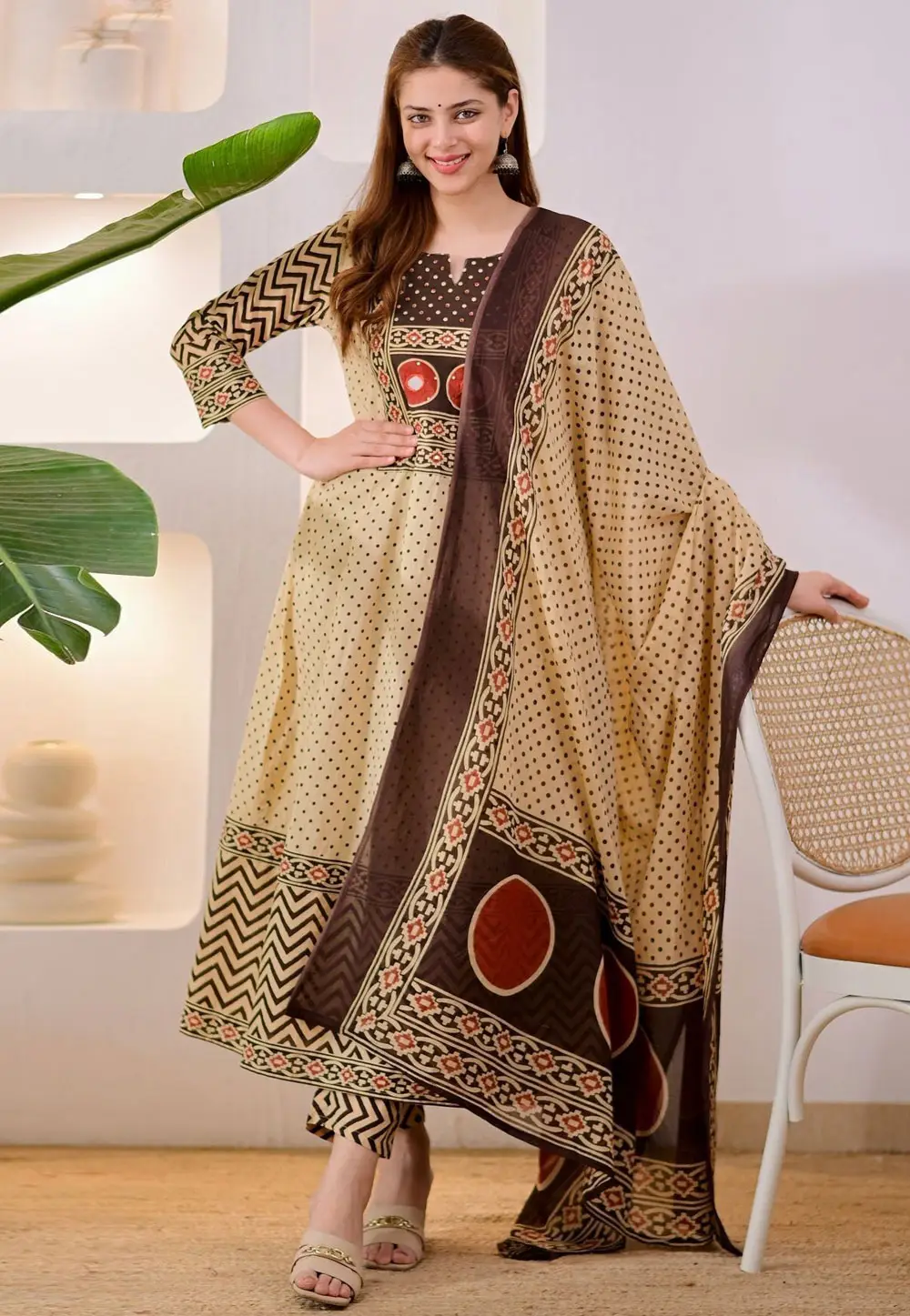 Brown Cotton Readymade Pant Style Suit 332378
