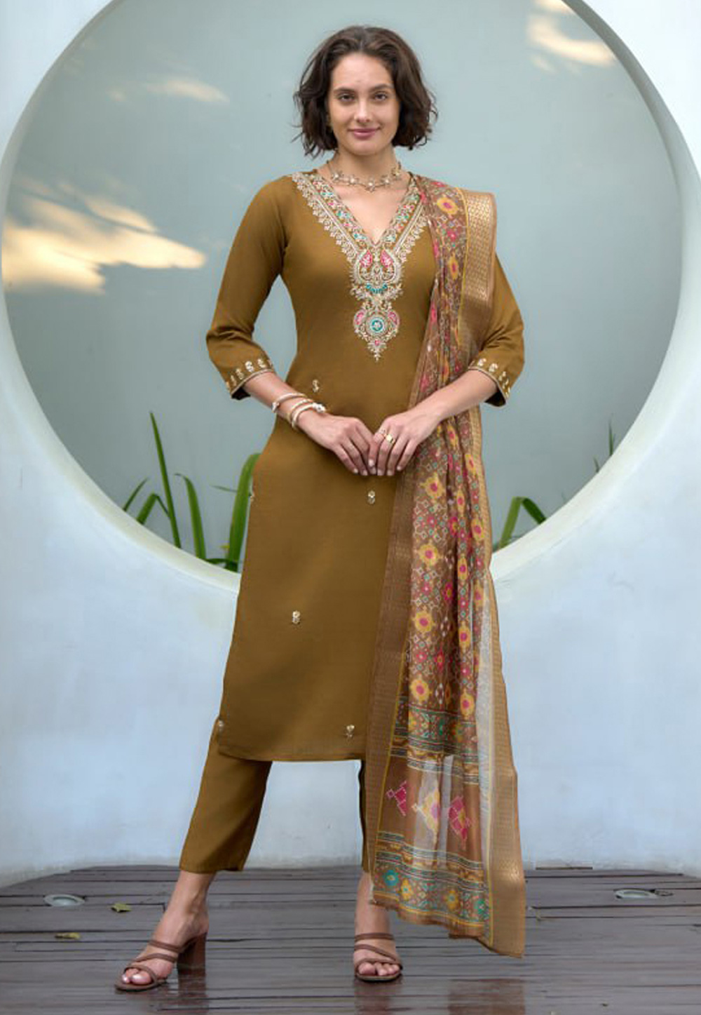 Brown Cotton Readymade Pant Style Suit 312026