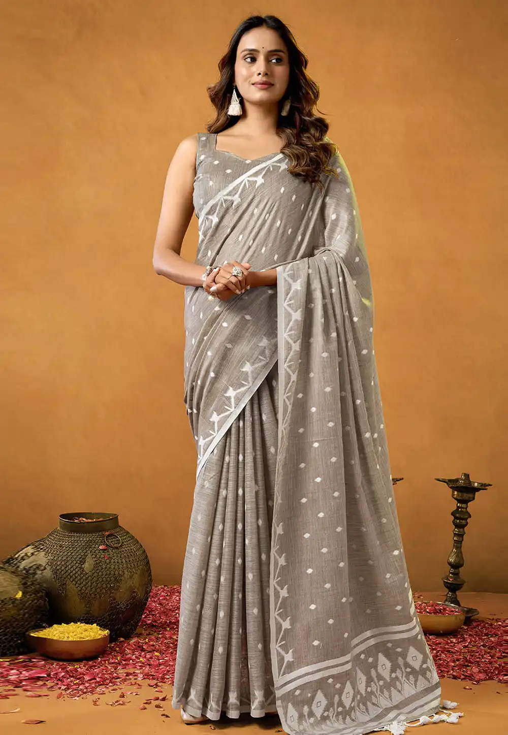 Brown Cotton Saree With Blouse 312524
