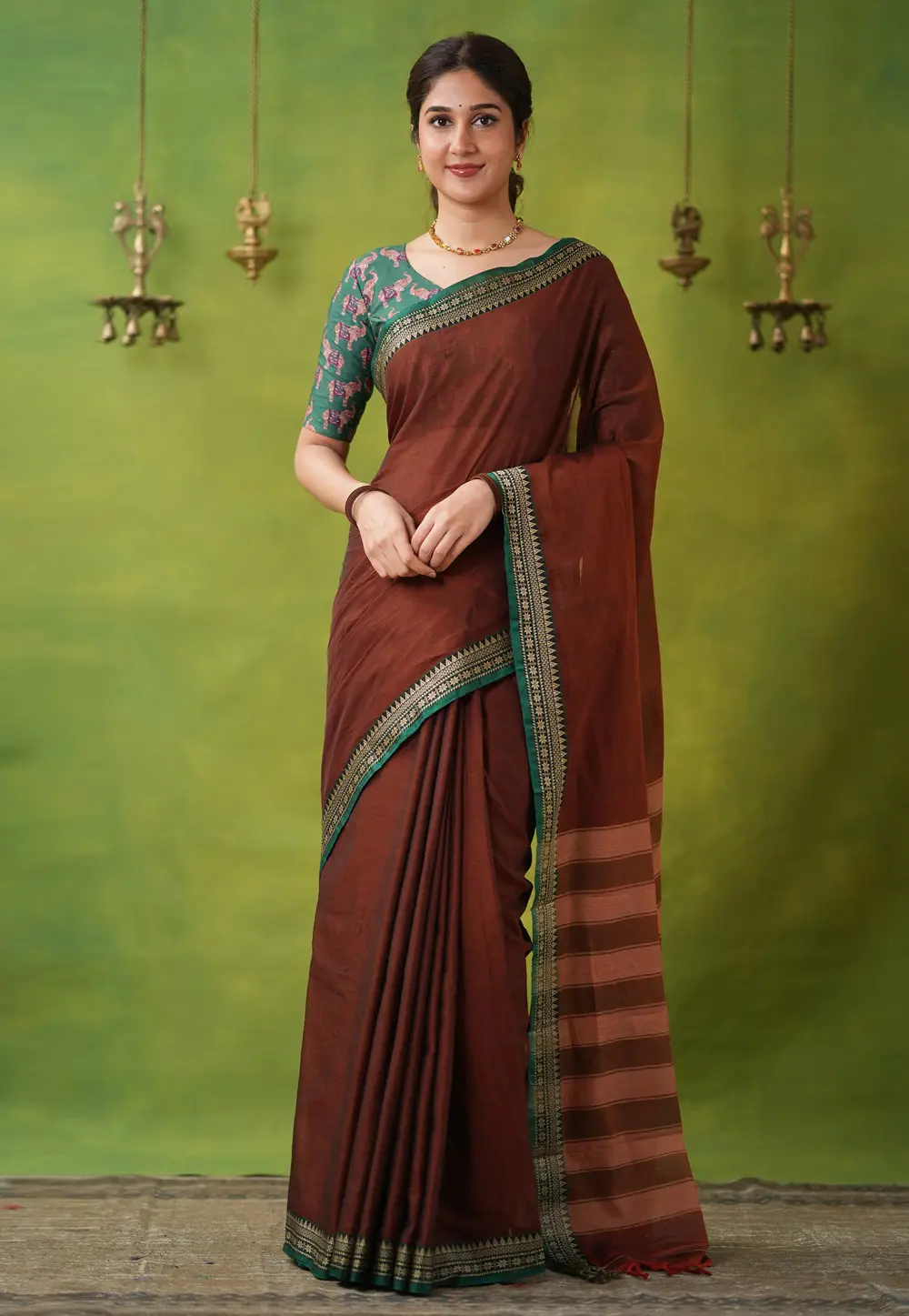 Brown Cotton Saree With Blouse 332750