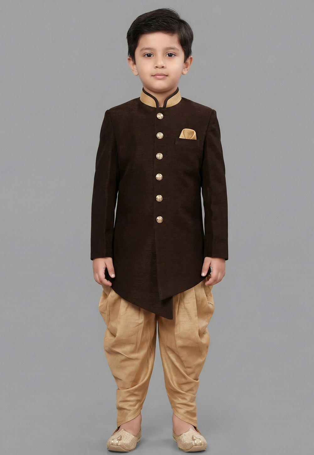 Brown Dupion Kids Indo Western Suit 323138
