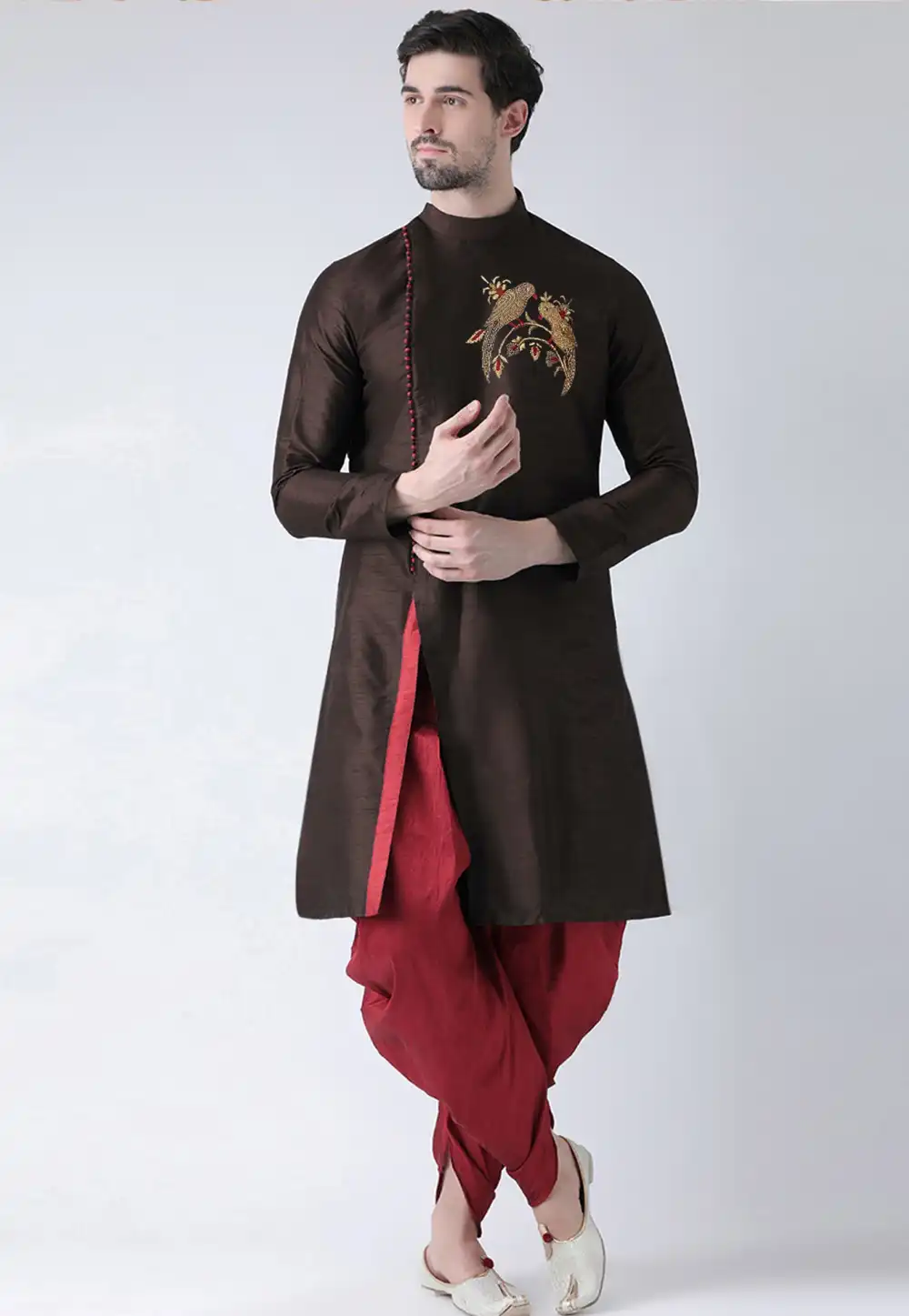 Brown Dupion Silk Indo Western Suit 309777