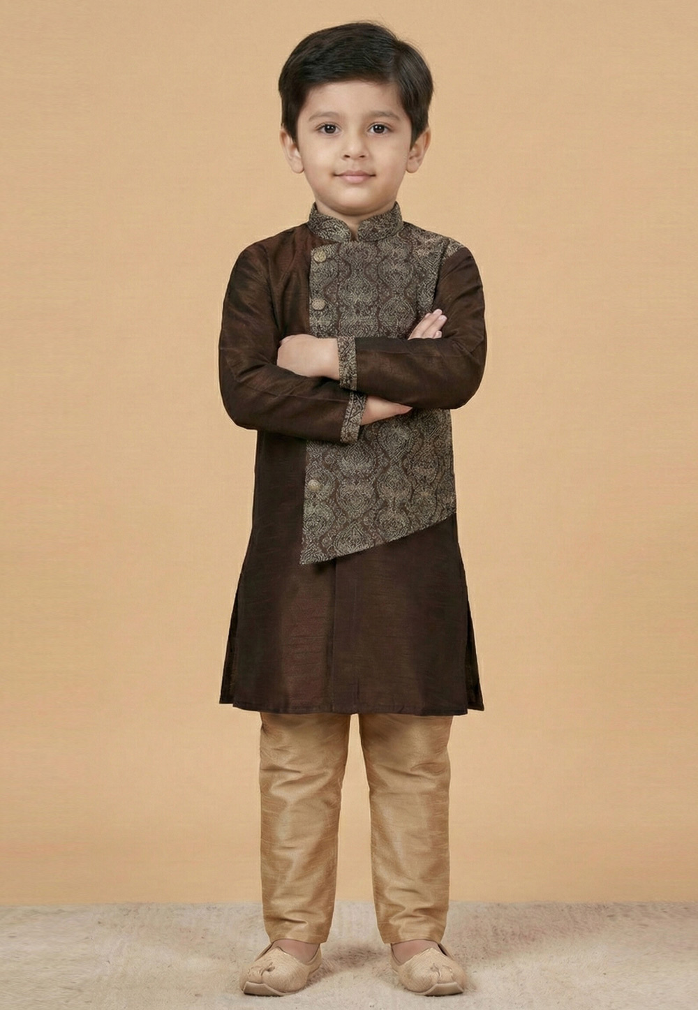 Brown Dupion Silk Kids Kurta Pajama 323535