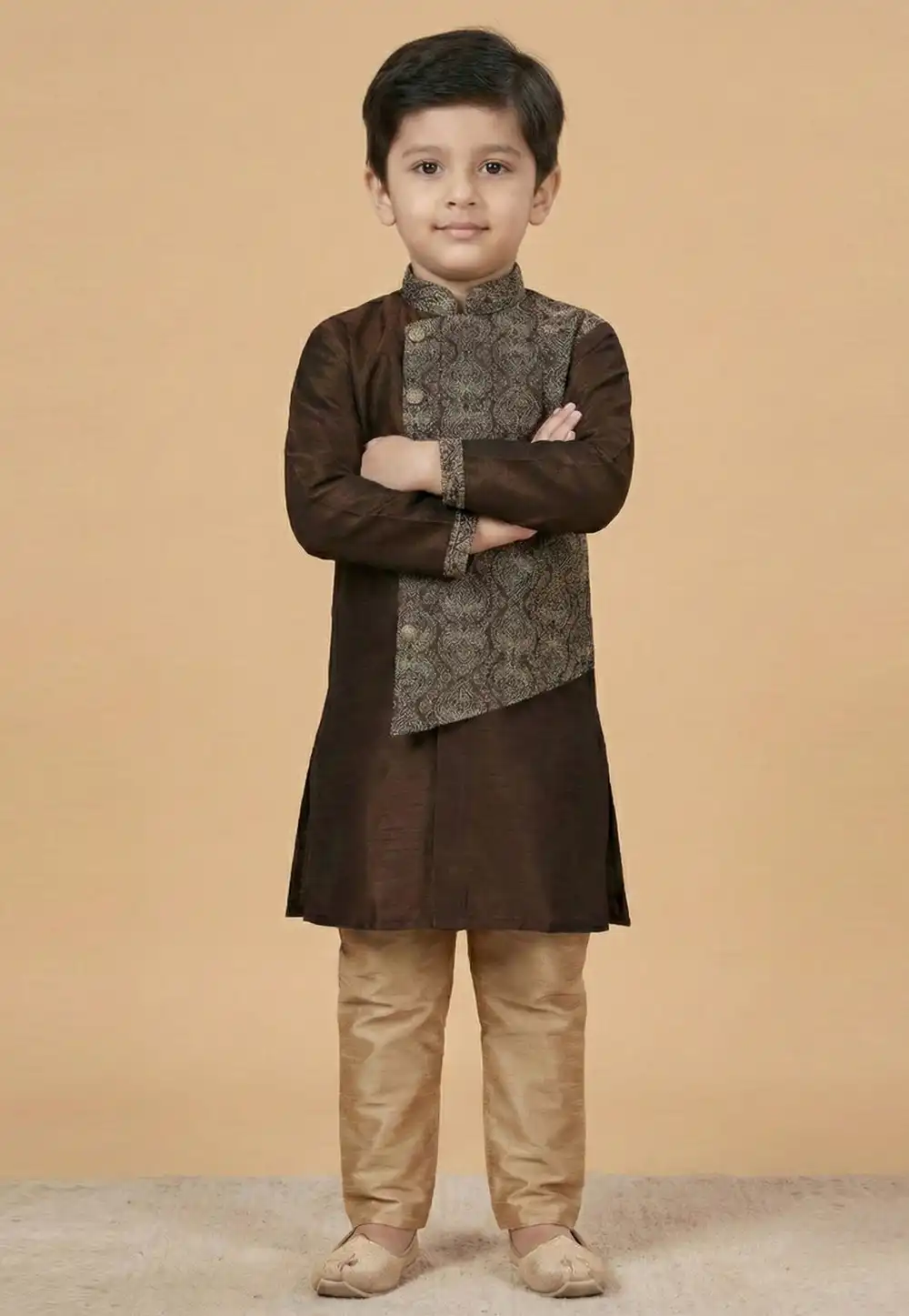 Brown Dupion Silk Kids Kurta Pajama 323535