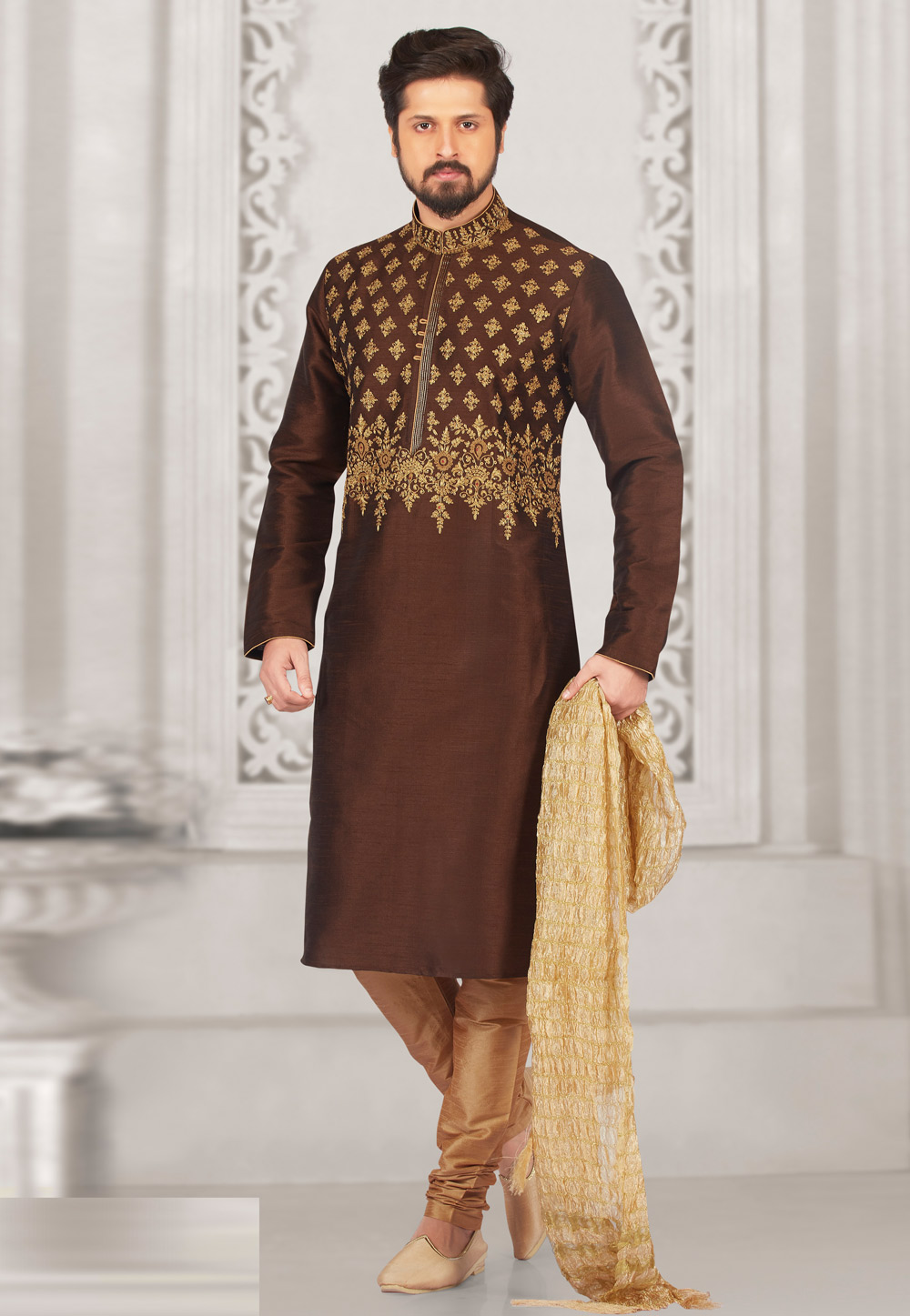 Brown Dupion Silk Kurta Pajama 279447