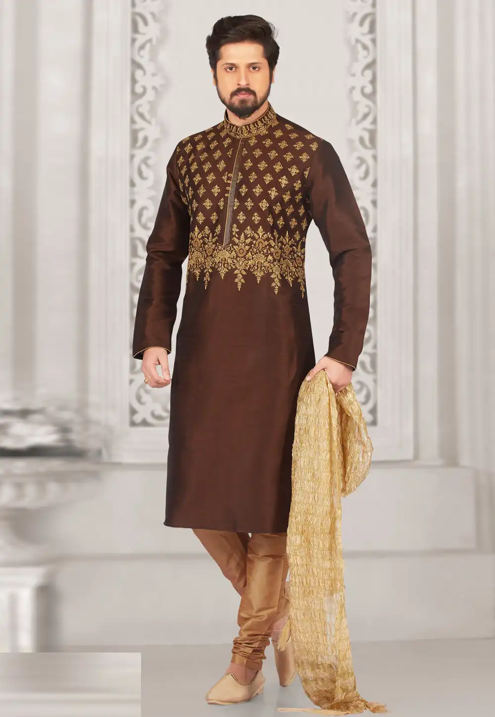 Brown Dupion Silk Kurta Pajama 279447