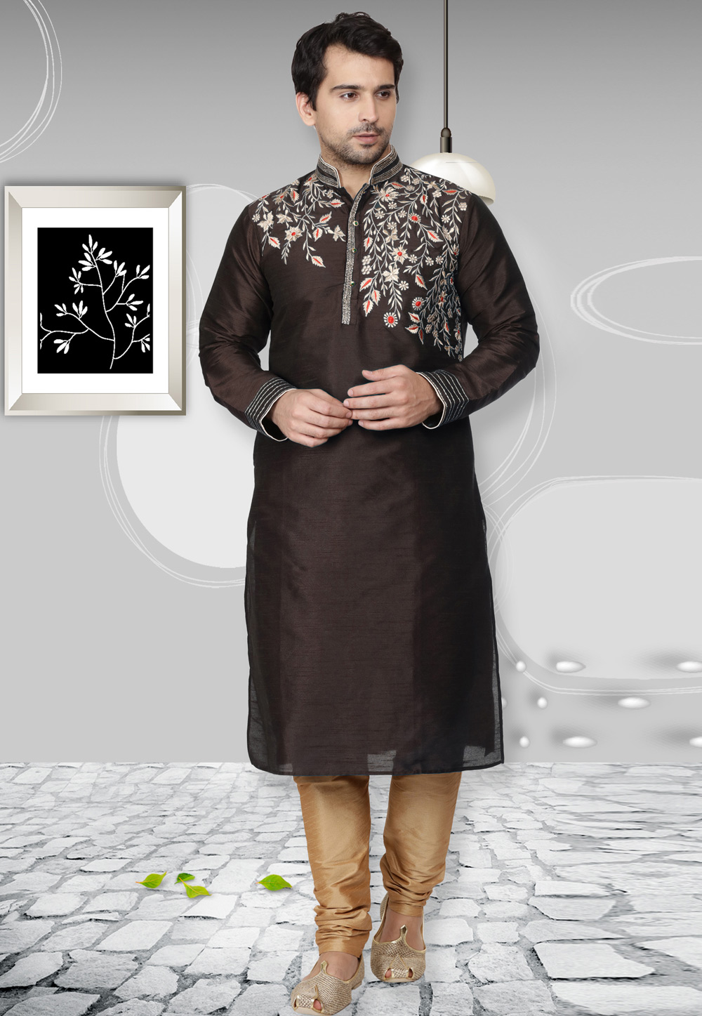 Brown Dupion Silk Kurta Pajama 279435