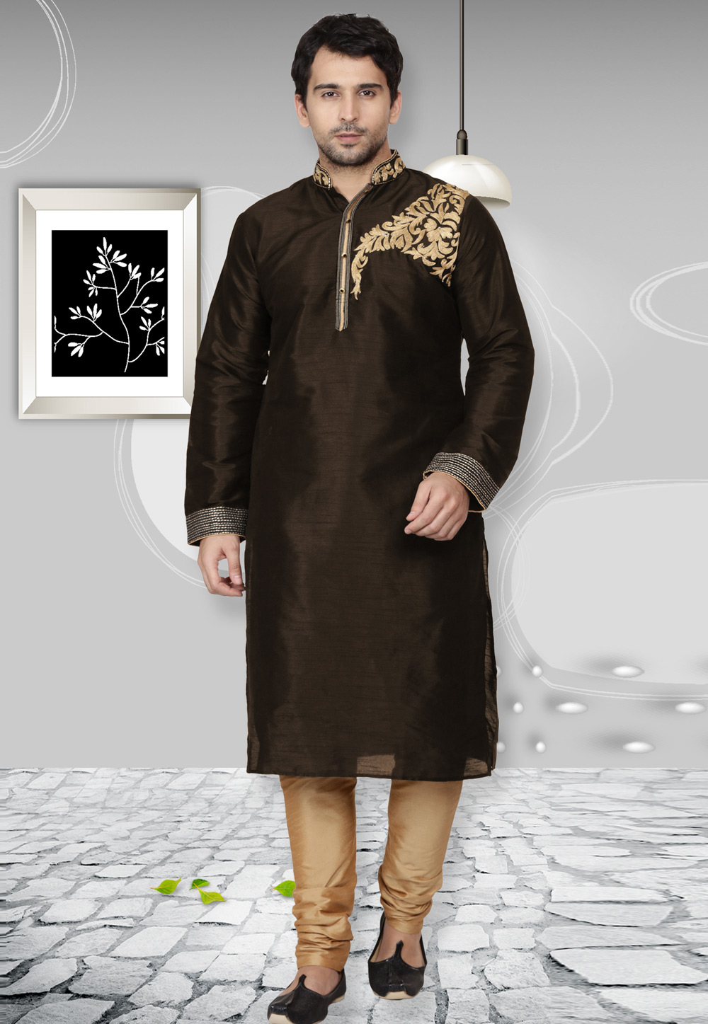 Brown Dupion Silk Kurta Pajama 279438