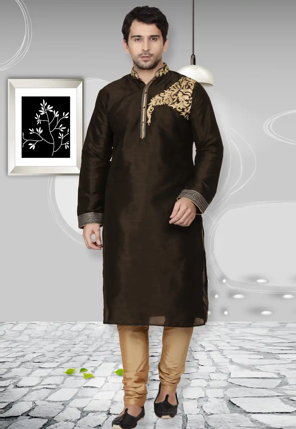 Brown Dupion Silk Kurta Pajama 279438