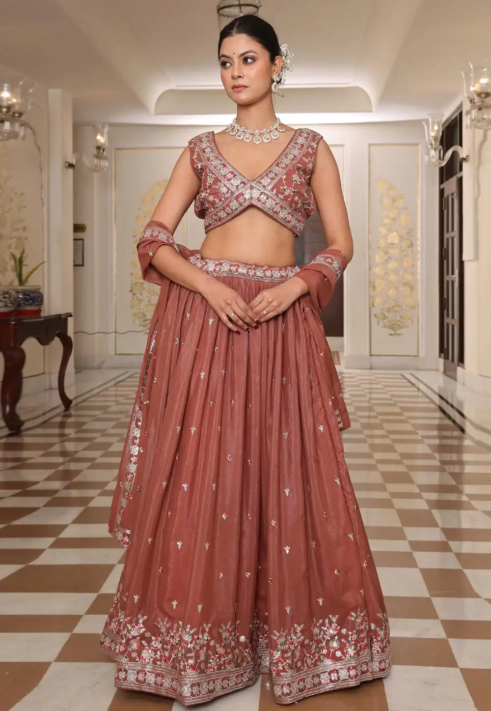 Brown Georgette Circular Lehenga Choli 318848