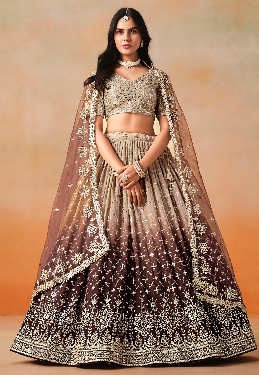 Brown Georgette Circular Lehenga Choli 311639