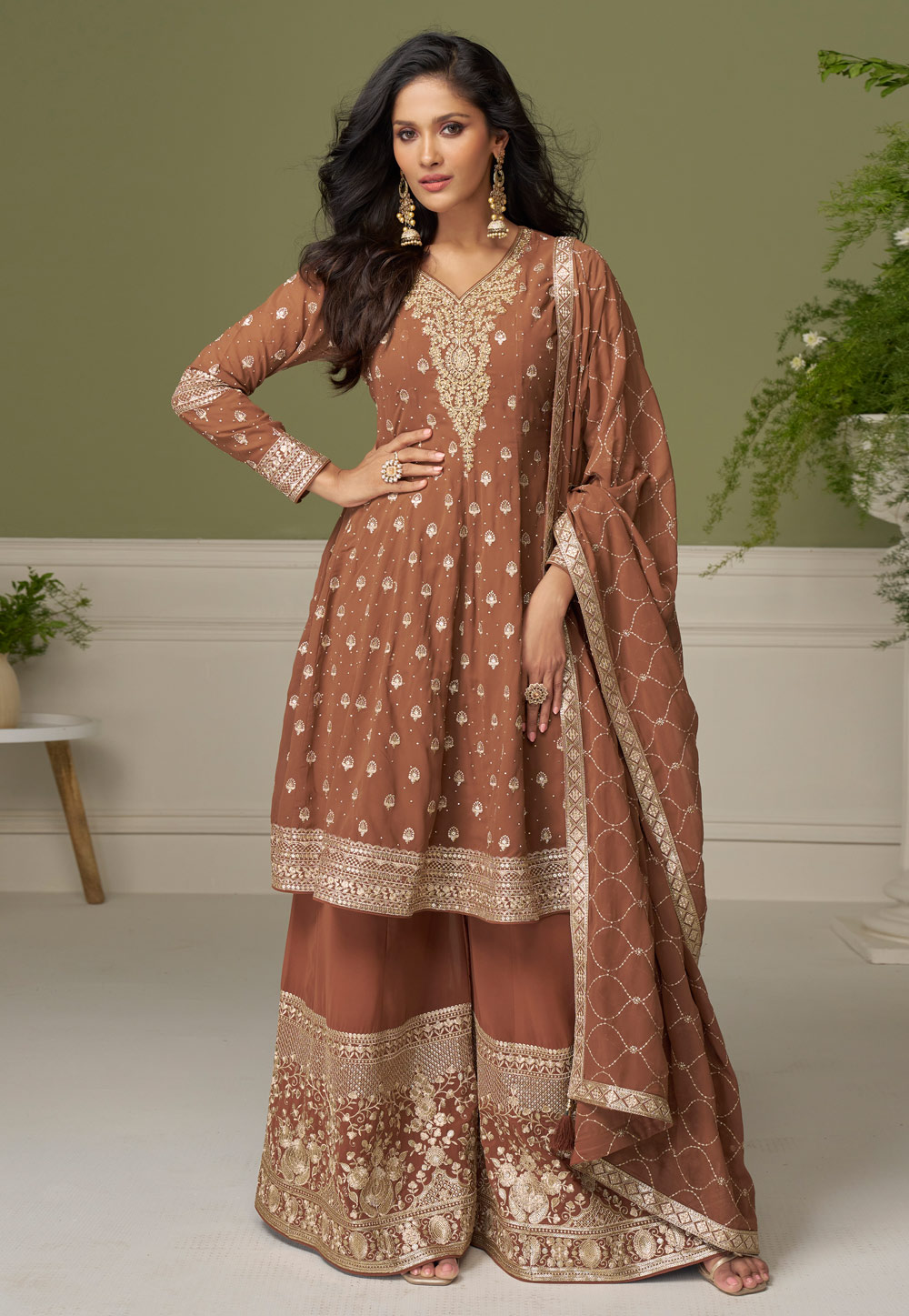 Brown Georgette Pakistani Suit 322799