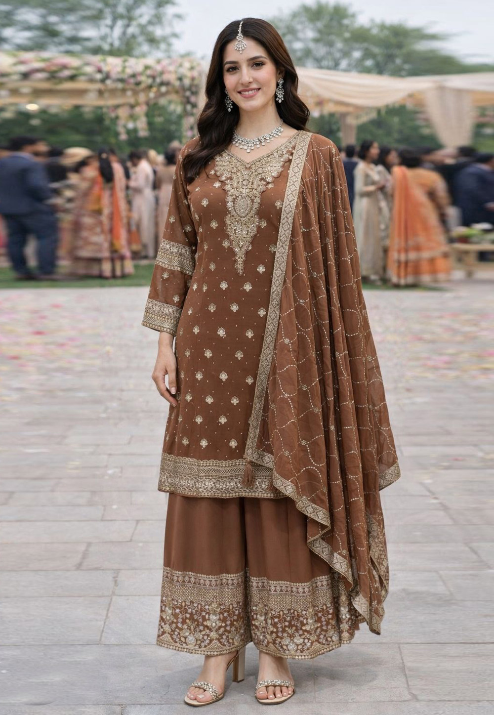 Brown Georgette Pakistani Suit 327301