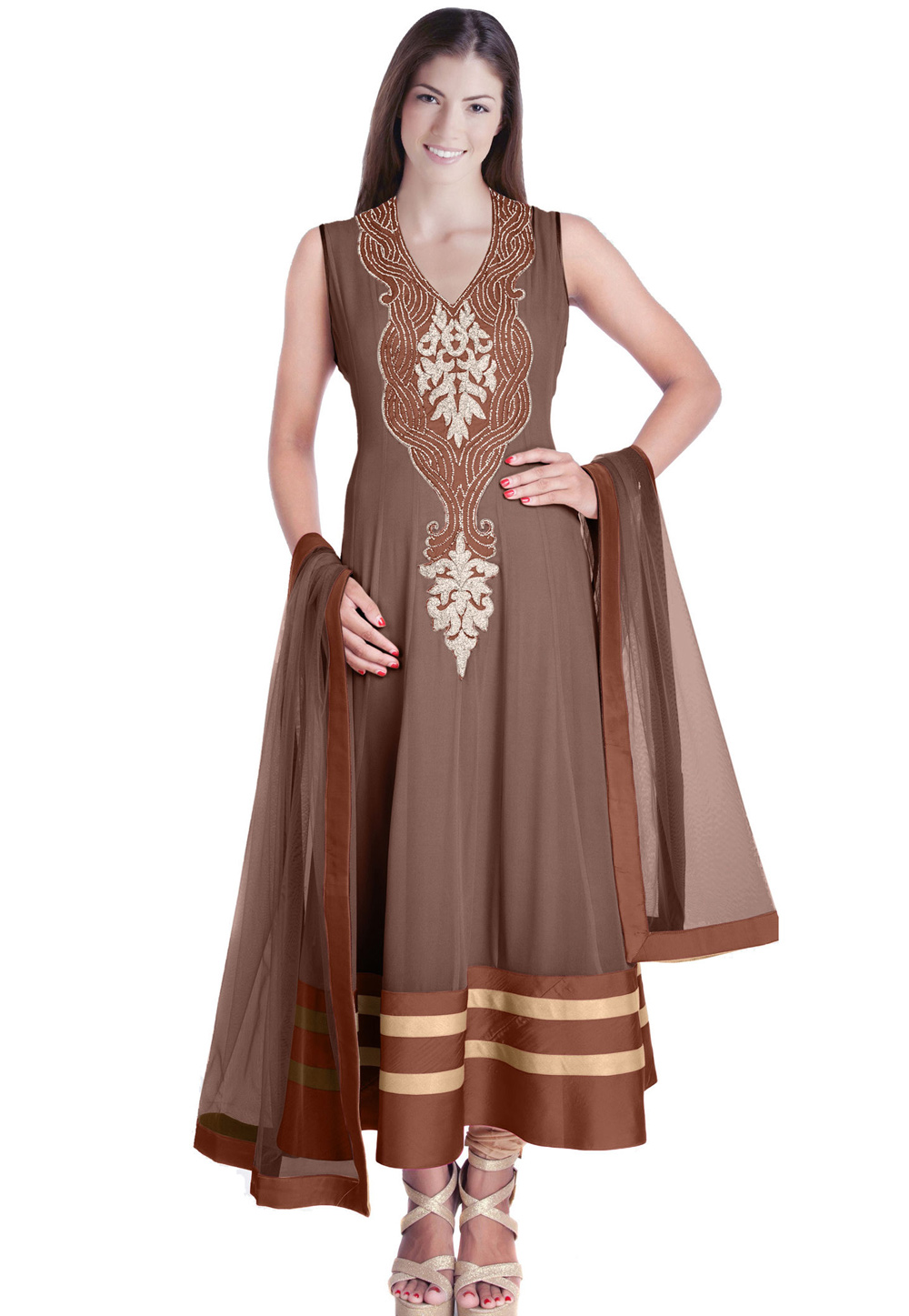Brown Georgette Readymade Anarkali Suit 321750