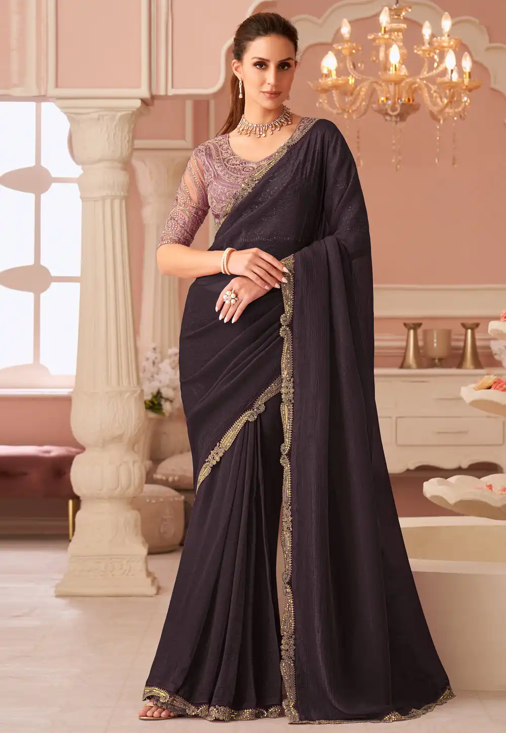 Brown Georgette Saree With Blouse 317037