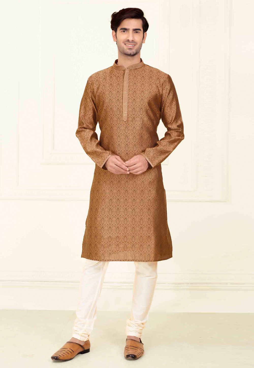Brown Jacquard Kurta Pajama 280915