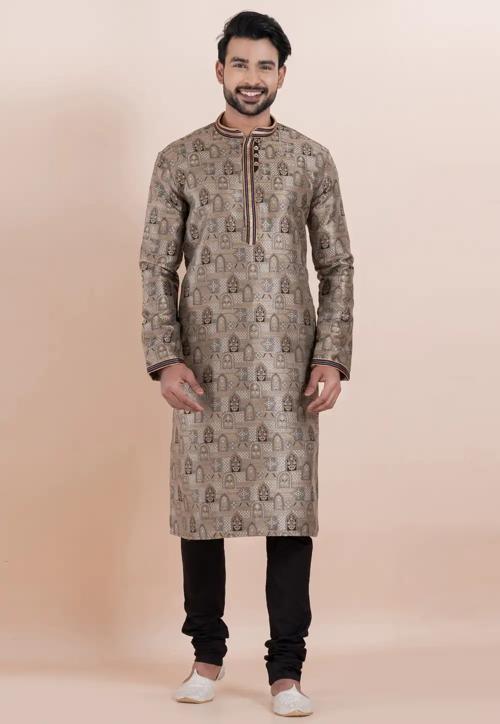 Brown Jacquard Silk Kurta Pajama 306004