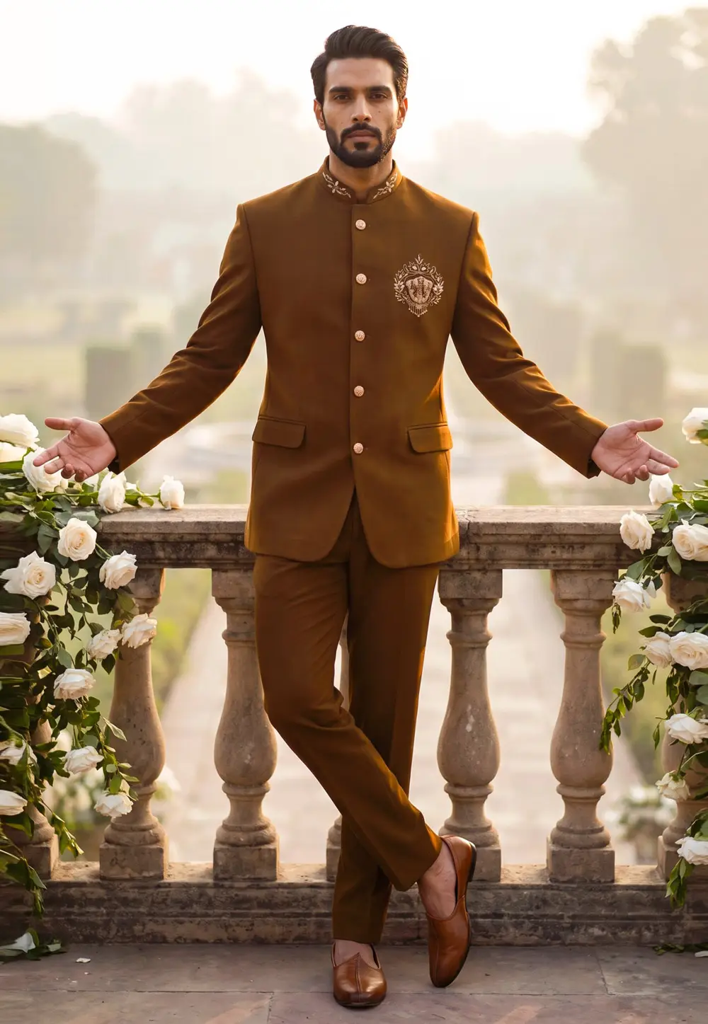 Brown Lachka Bandhgala Suit 337211