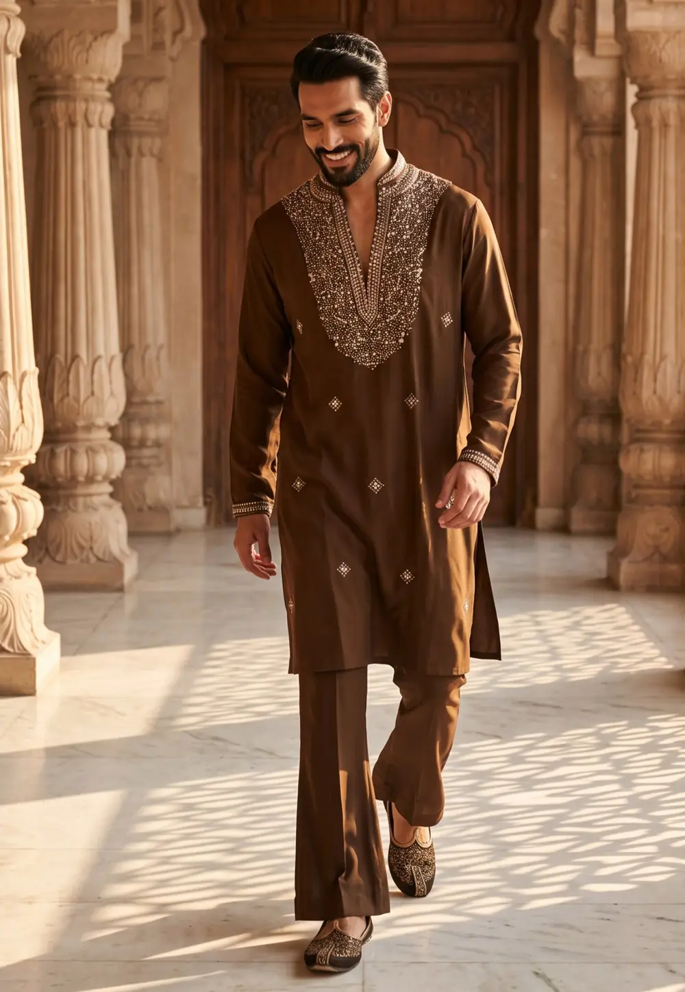 Brown Lachka Kurta Pajama 337178