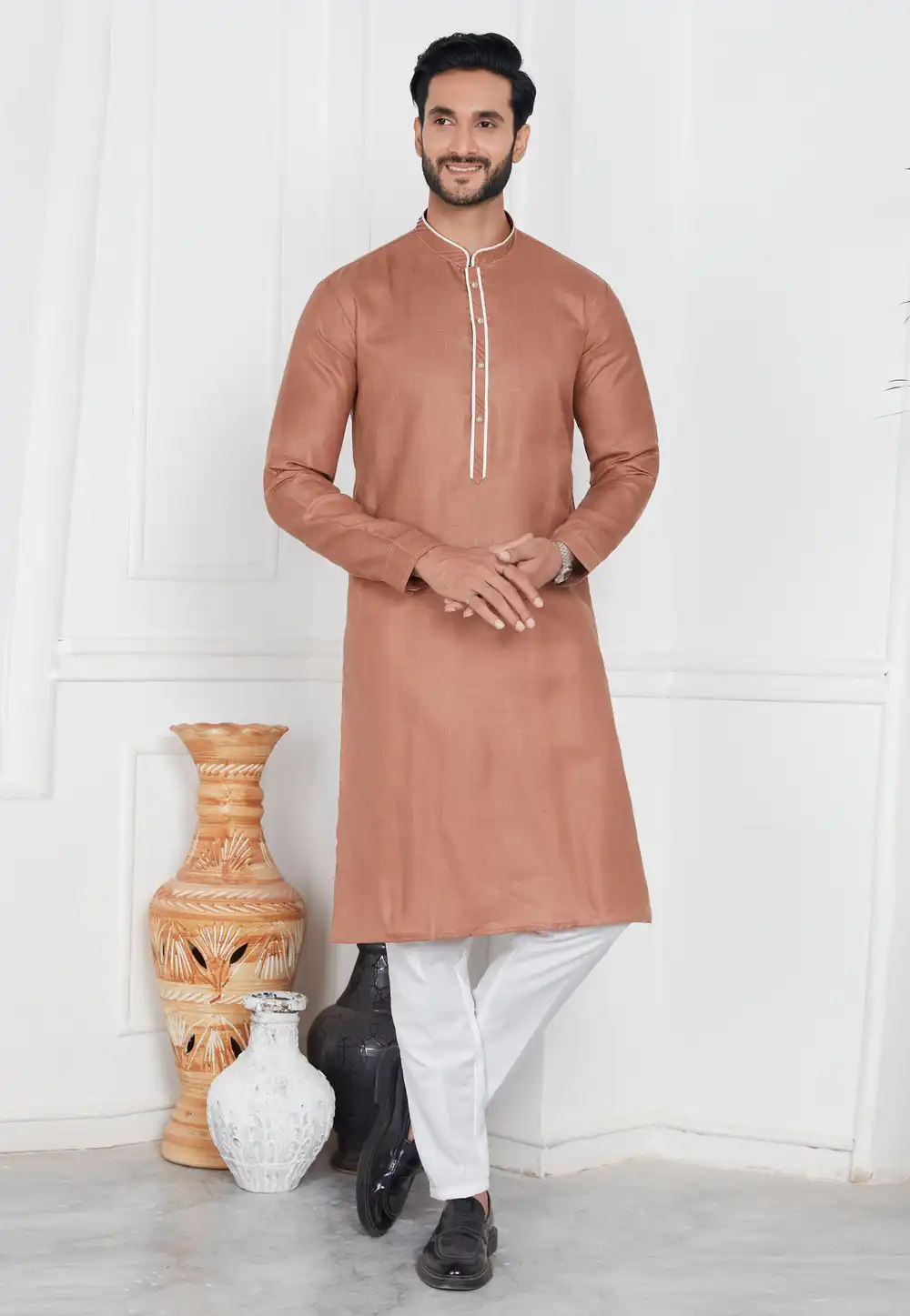 Brown Linen Kurta Pajama 283372