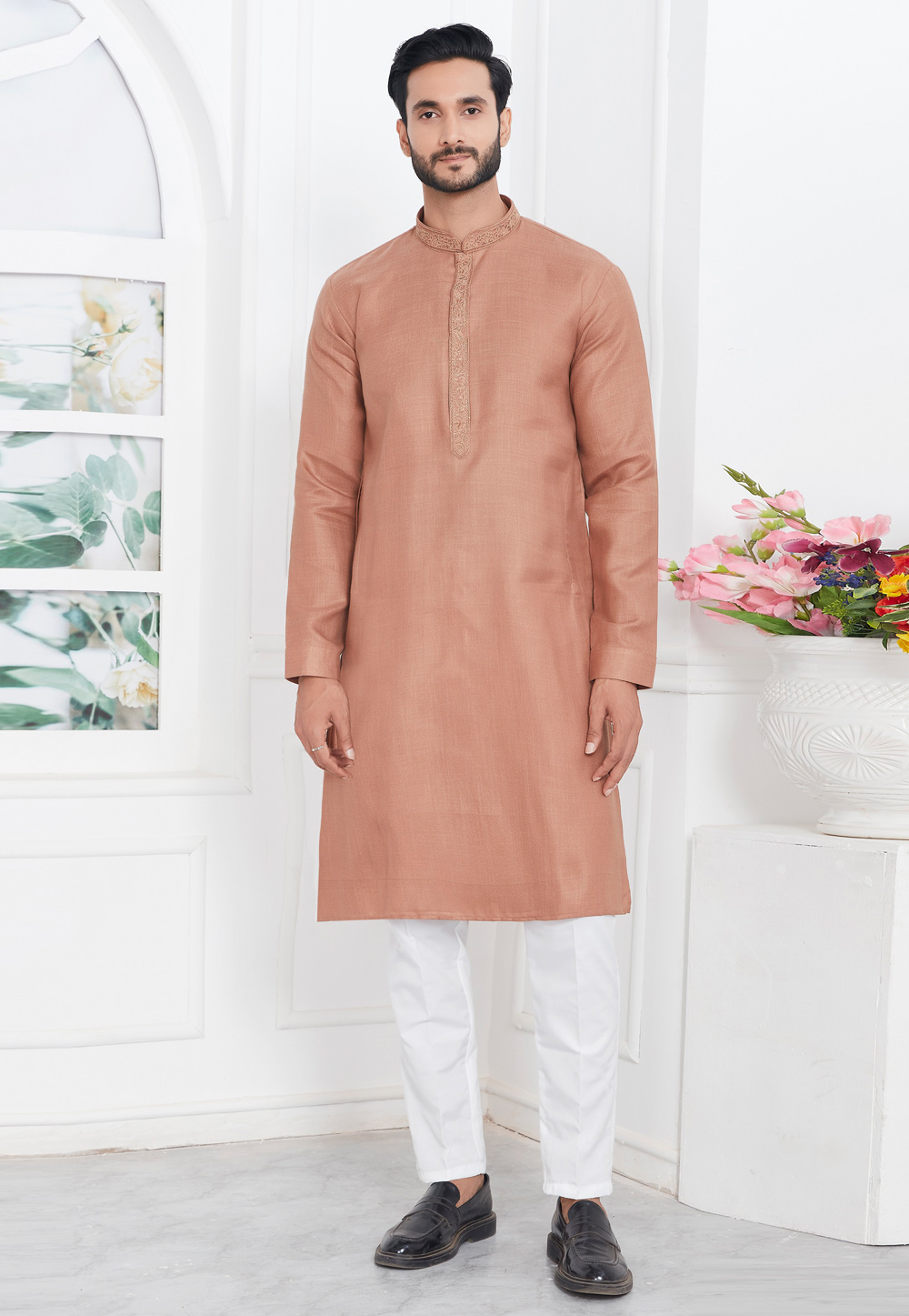 Brown Linen Kurta Pajama 283356