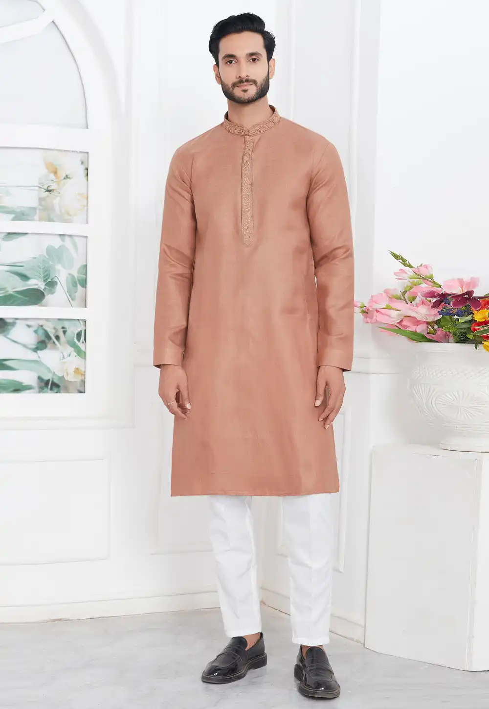 Brown Linen Kurta Pajama 283356