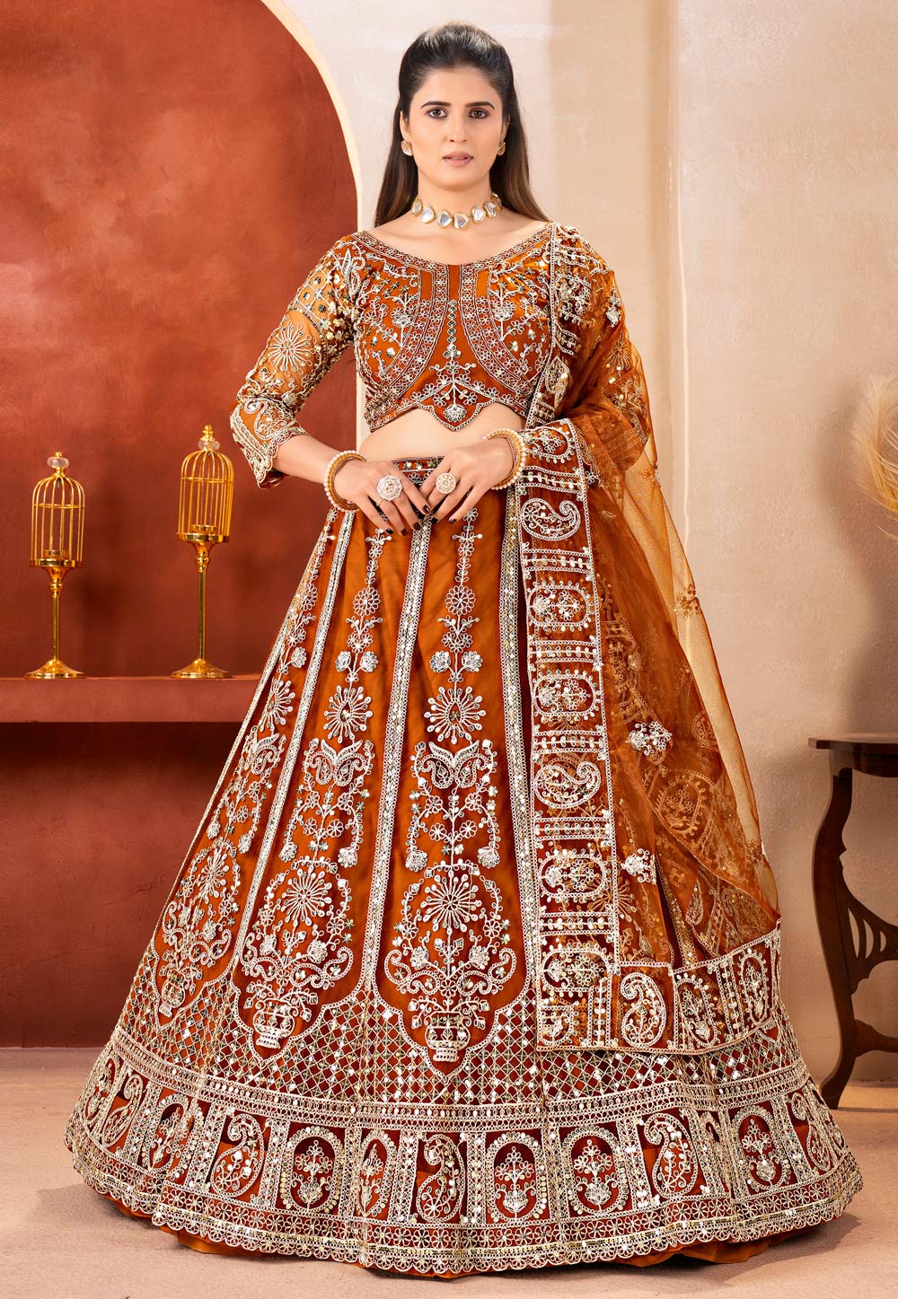 Brown Net Circular Lehenga Choli 323008