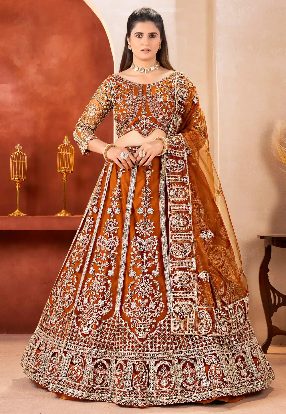 Brown Net Circular Lehenga Choli 323008