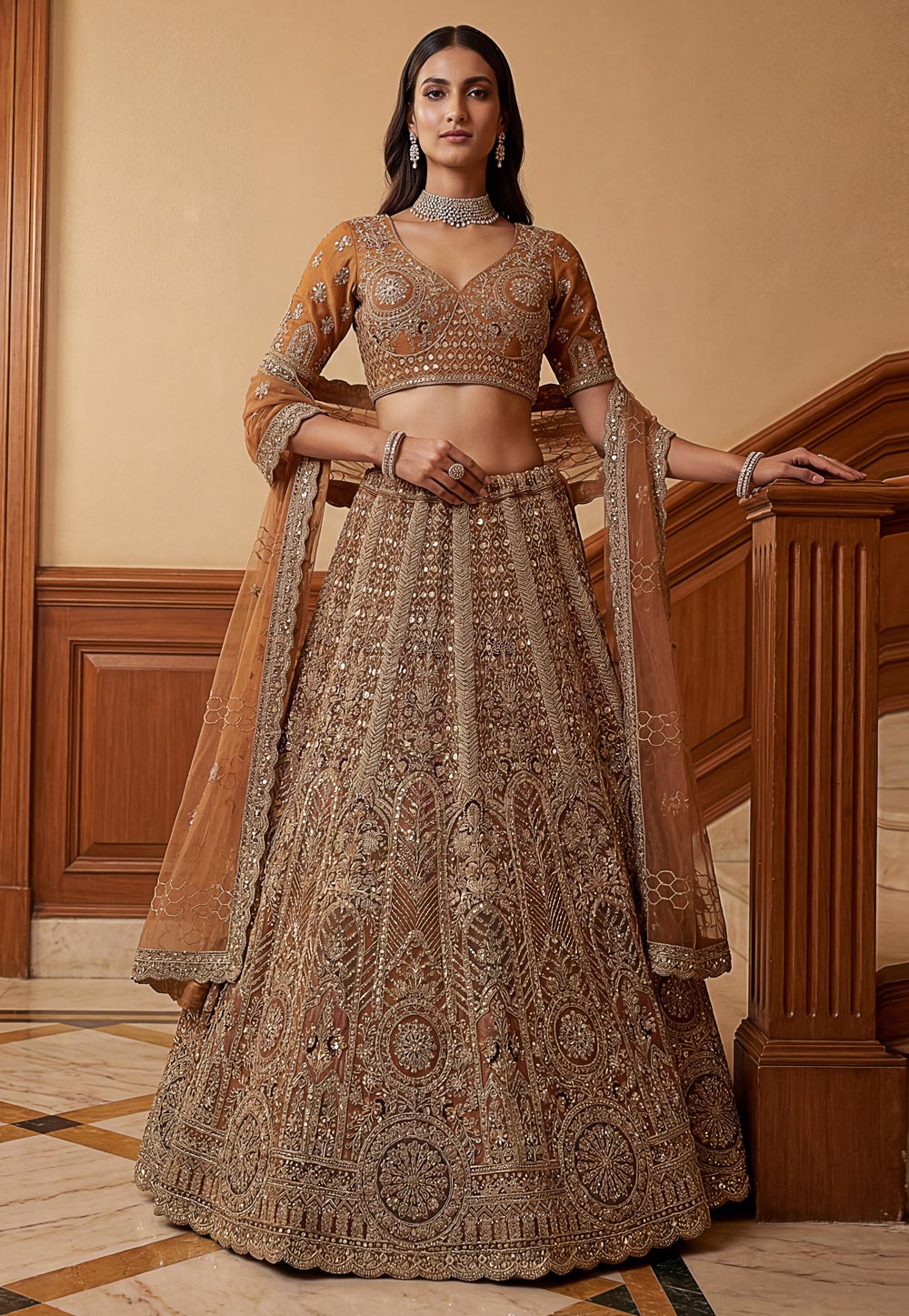 Brown Net Lehenga Choli For Wedding 325946
