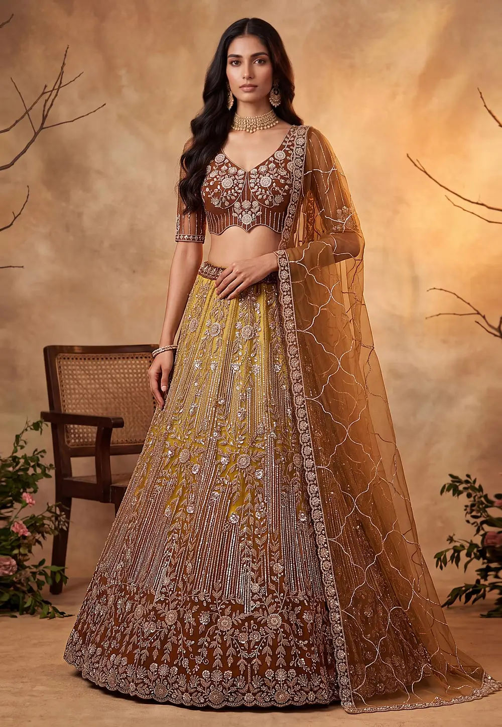 Brown Net Lehenga Choli For Wedding 335858