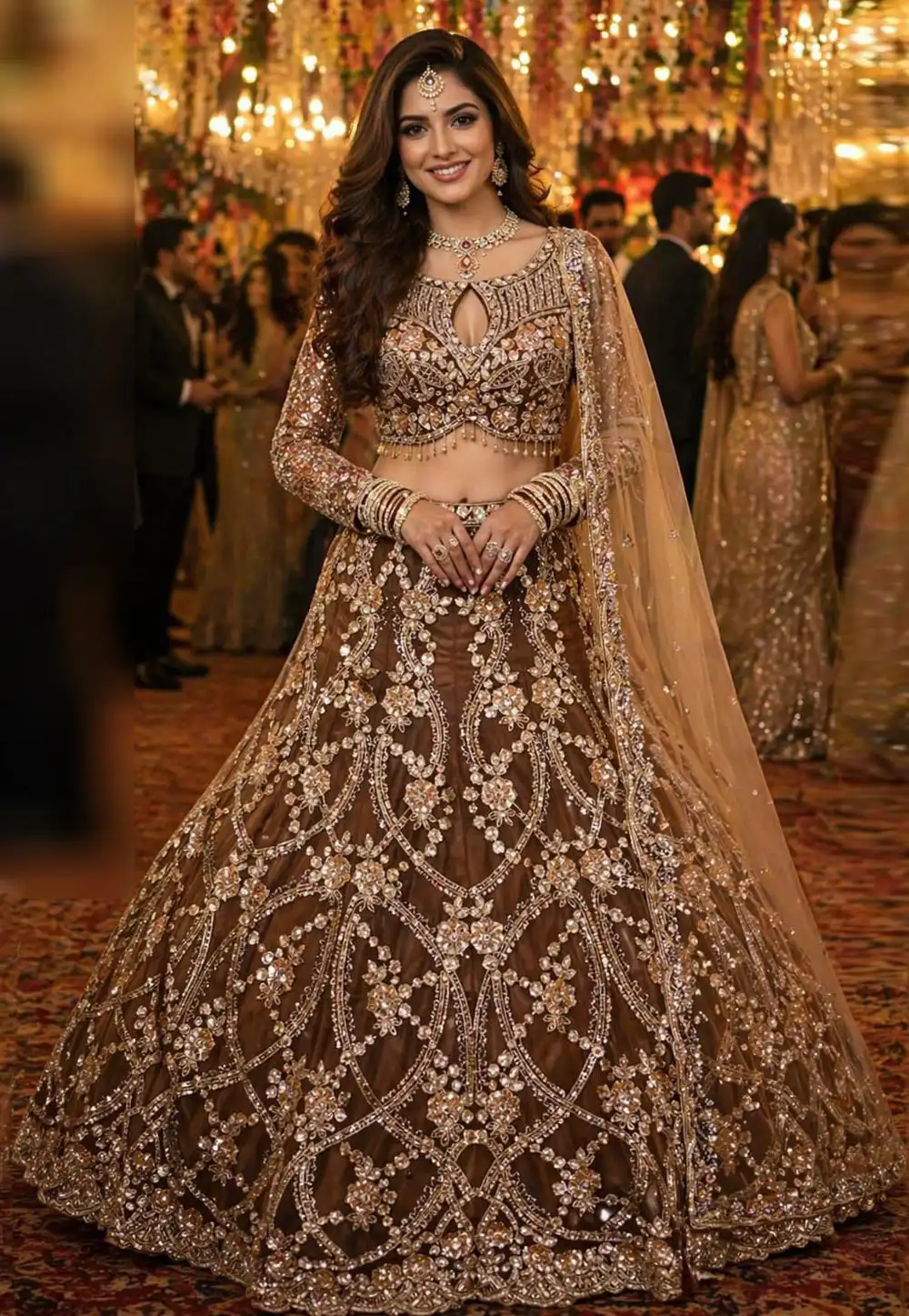 Brown Net Wedding Lehenga Choli 328943
