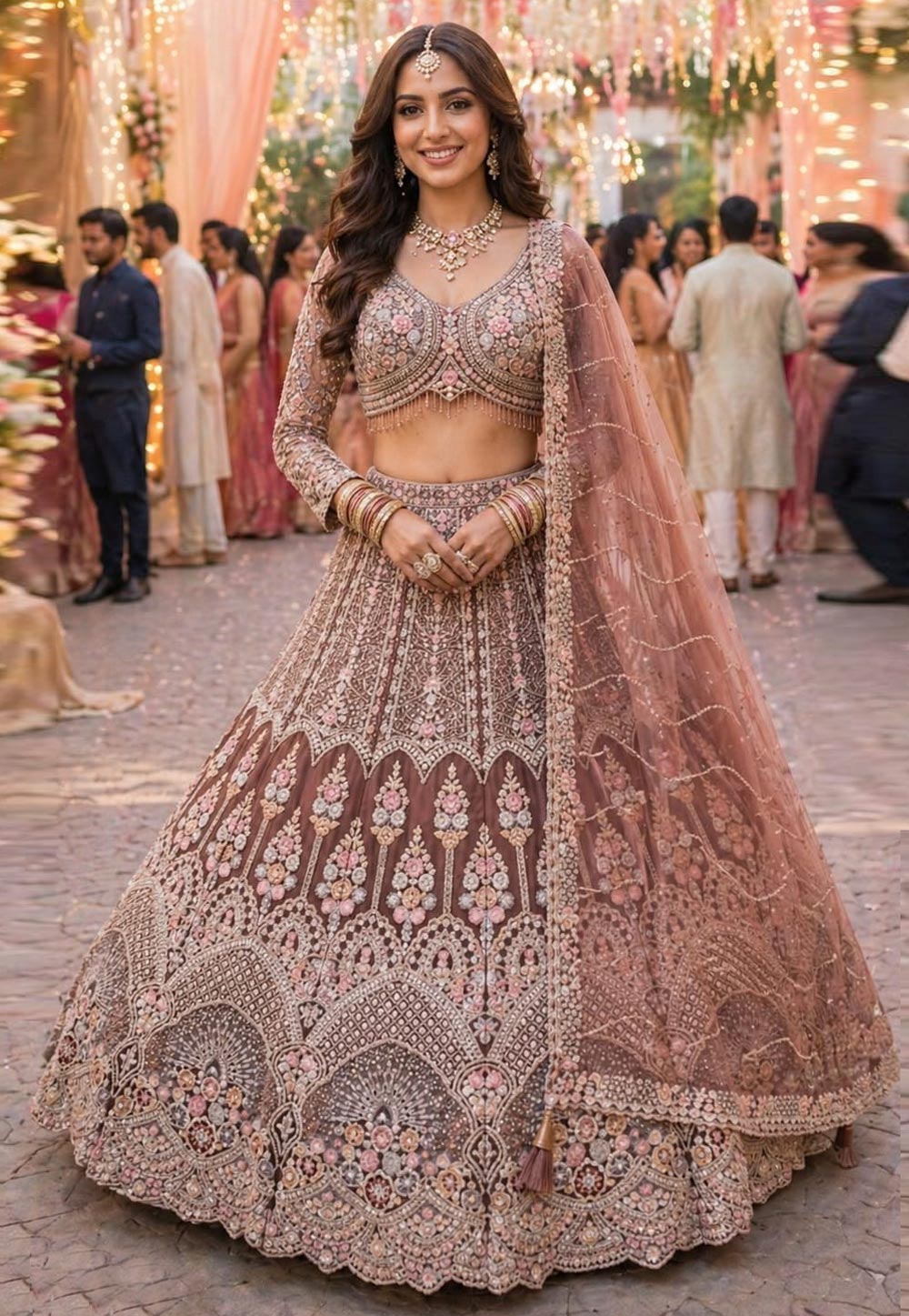 Brown Net Wedding Lehenga Choli 328527
