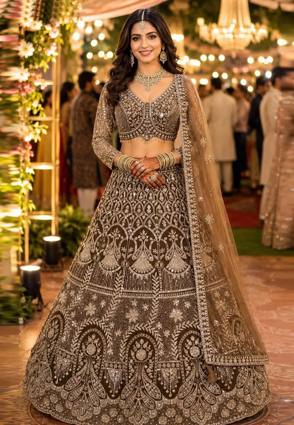 Brown Net Wedding Lehenga Choli 331075