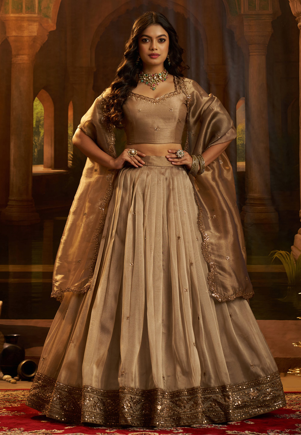 Brown Organza Lehenga Choli 321446