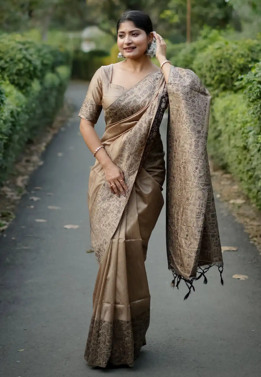 Brown Raw Silk Saree With Blouse 317696
