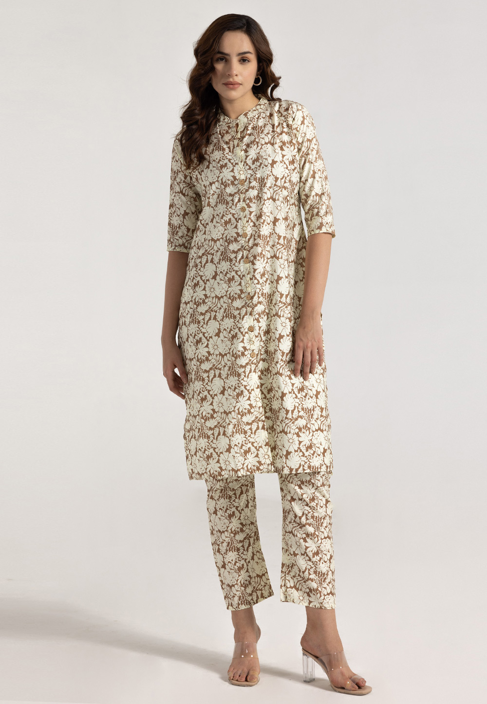 Brown Rayon Printed Co-Ords Set 311315