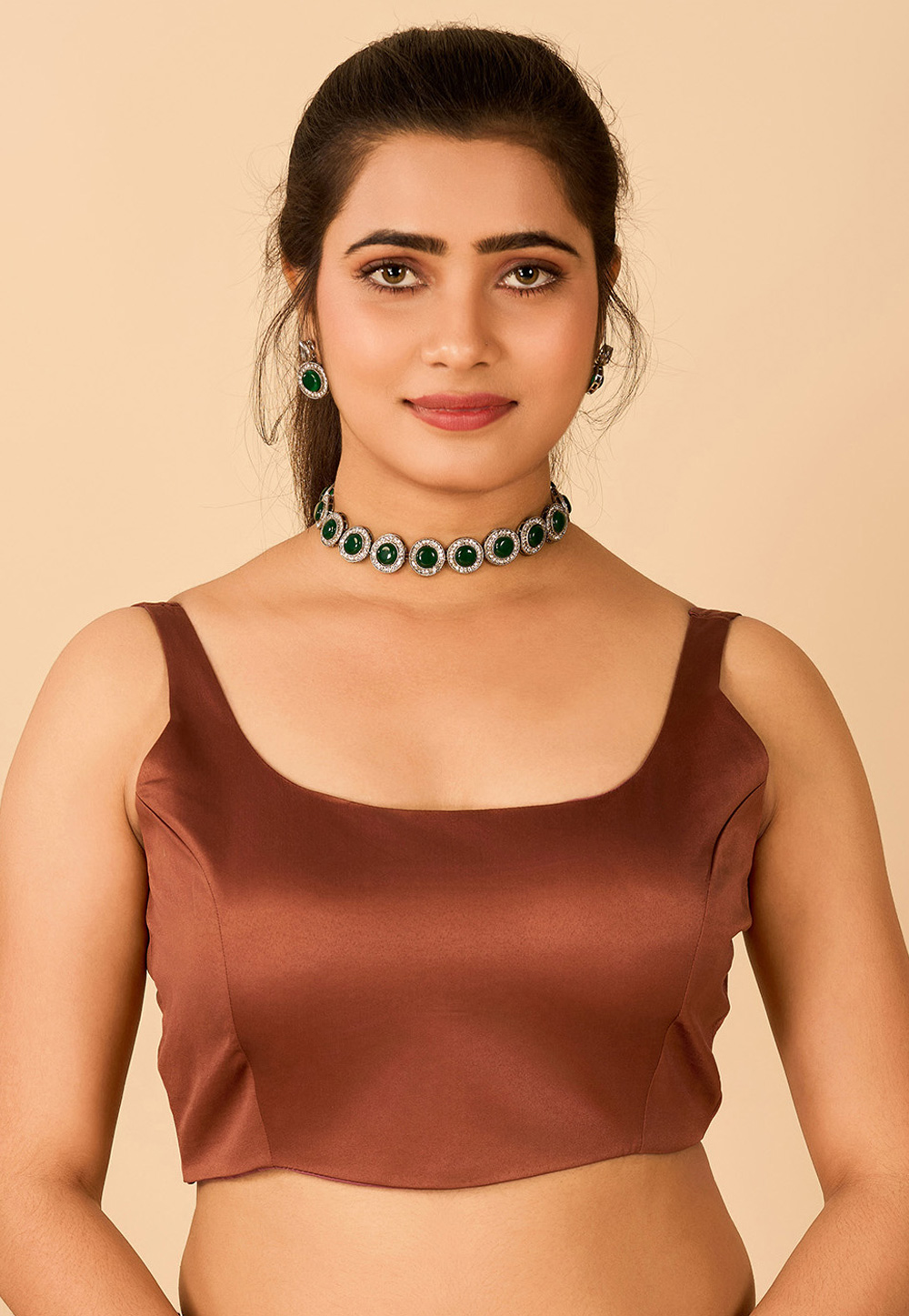 Brown Satin Readymade Blouse 285305