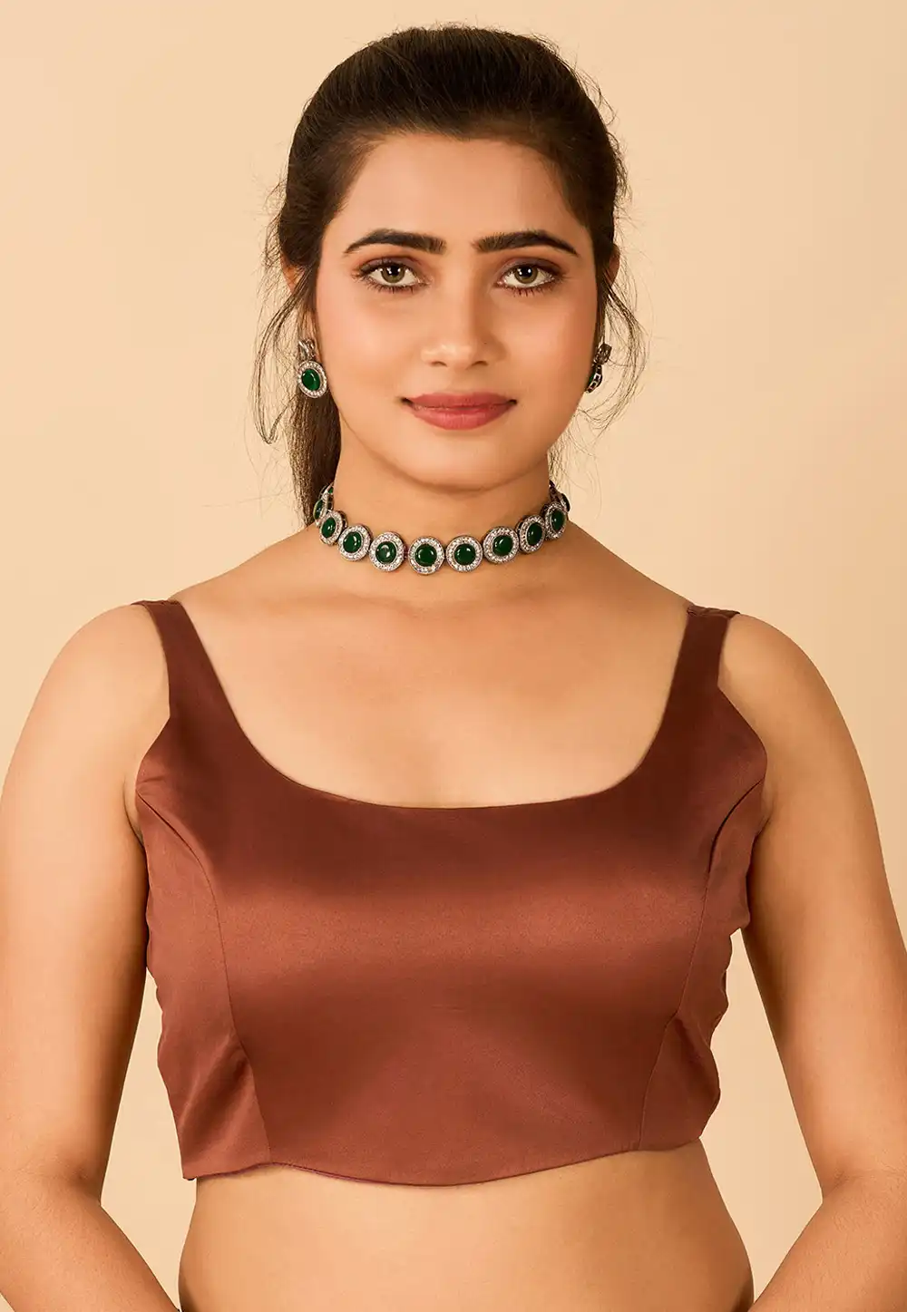 Brown Satin Readymade Blouse 285305