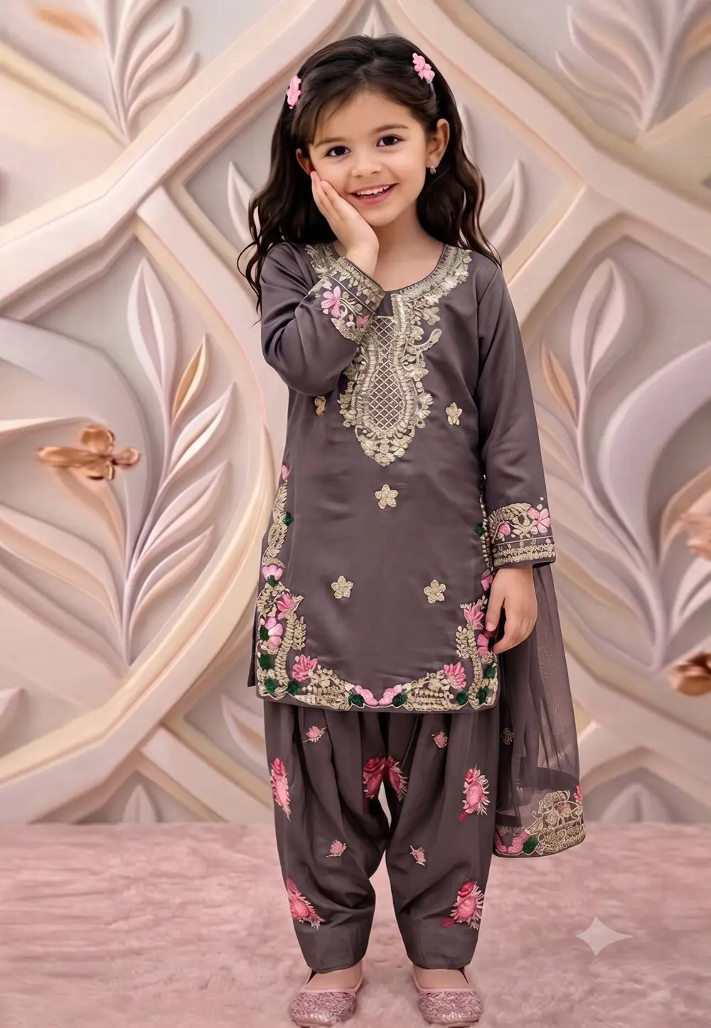 Brown Satin Silk Girls Salwar Suit 336858