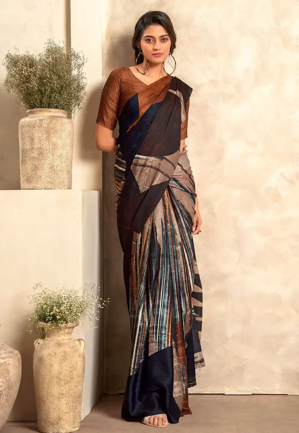 Brown Satin Silk Saree With Blouse 278454